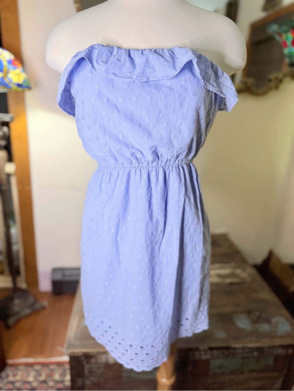 City Triangles Light Blue Off-Shoulder Embroidered Eyelet Dress